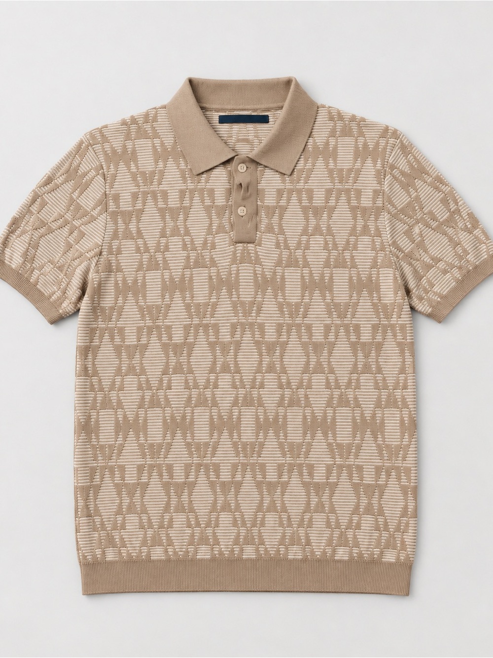 Perry Ellis Taupe Beige Geometric Knit Polo